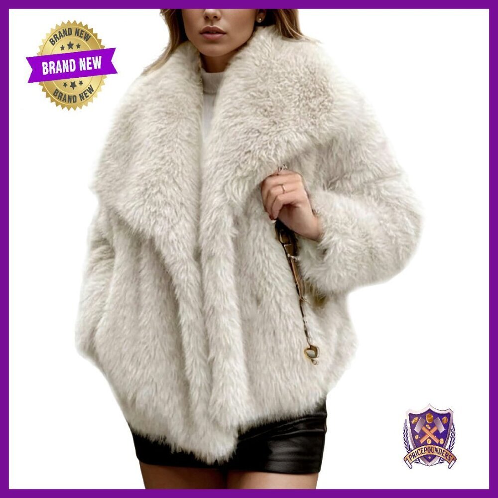 Faux Fur Jacket Lapel Open Front Winter Warm Fluffy Overcoat